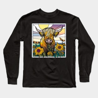 Sunflower Stained Glass Highland Cow #11 Long Sleeve T-Shirt